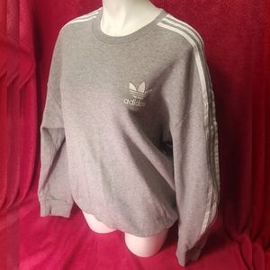 Adidas Triple Stripe Gray Long Sleeve Tee Shirt L